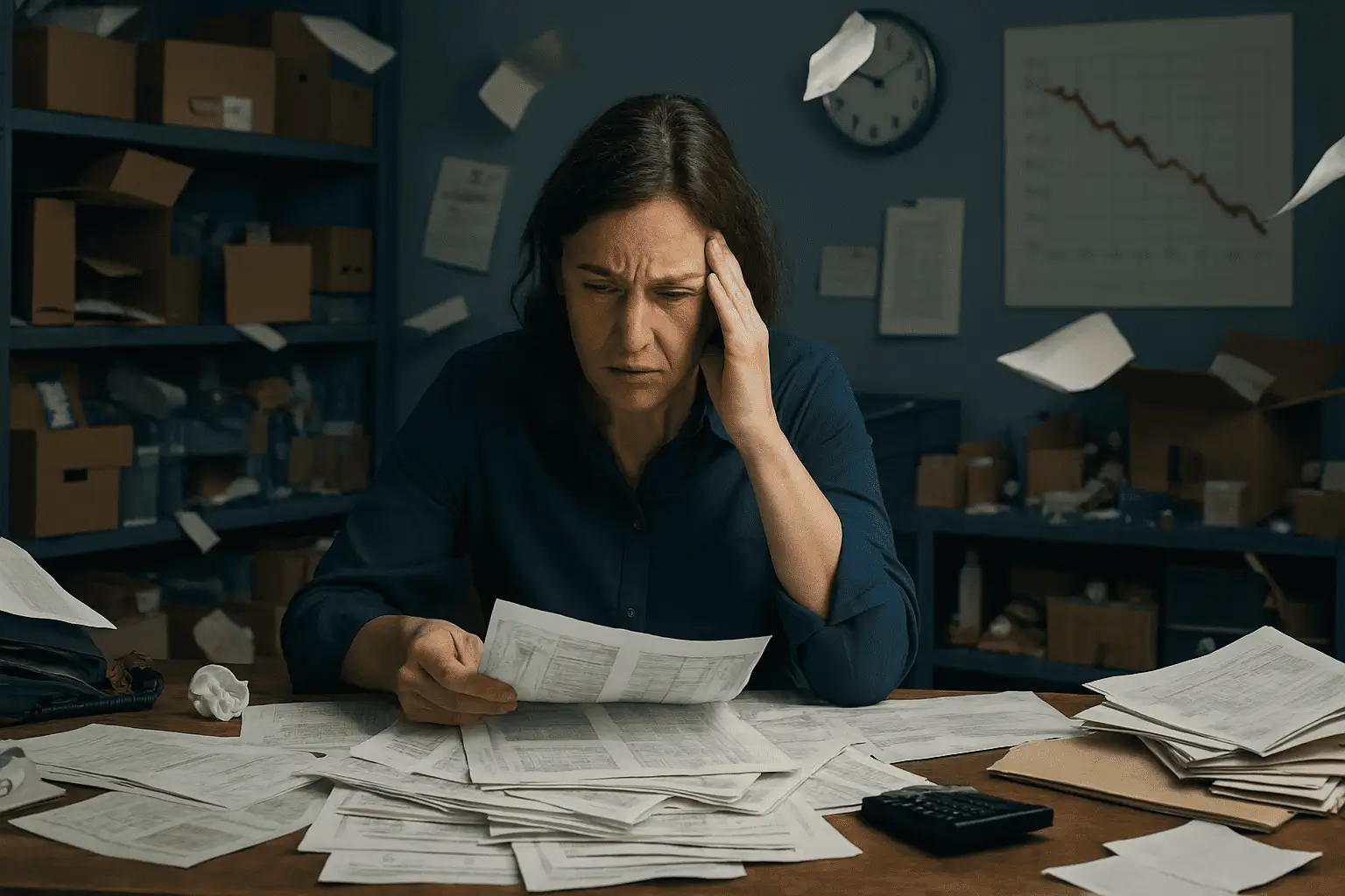 Empresária preocupada com a gestão do negócio